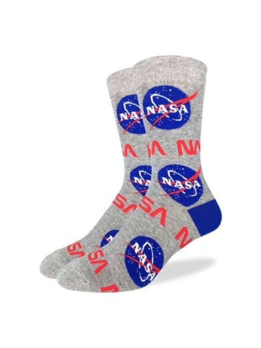 NASA Logo Crew Socks Gray & Red By Good Luck Sock Adult Size 7-12 85% Cotton Fun